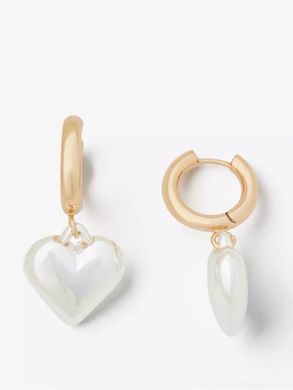 NWT  LOFT  Pearlescent & Gold Heart Huggies Earrings